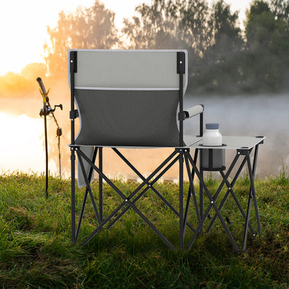 Oversized Camping Chair with Side Table and 2 Storage Pockets-Grey-1 piece
