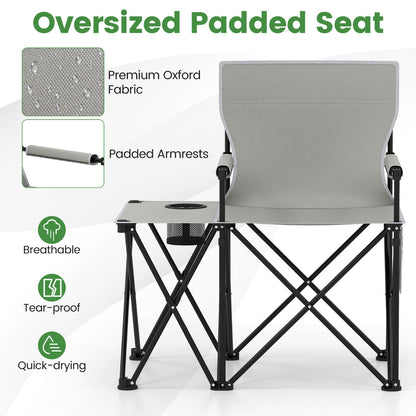 Oversized Camping Chair with Side Table and 2 Storage Pockets-Grey-1 piece