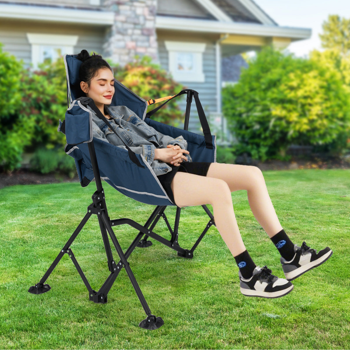 Oversized Hammock Camping Chair Foldable Swing Chair-Blue