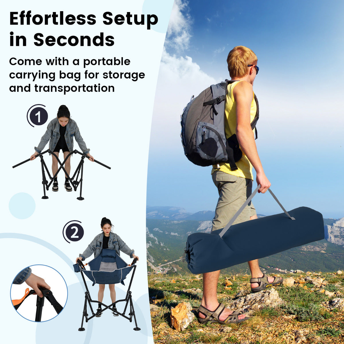 Oversized Hammock Camping Chair Foldable Swing Chair-Blue
