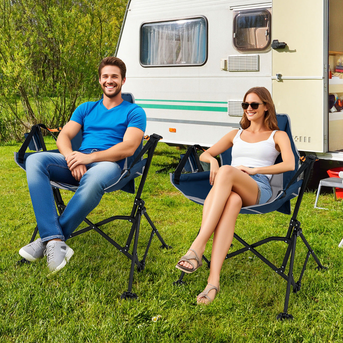 Oversized Hammock Camping Chair Foldable Swing Chair-Blue