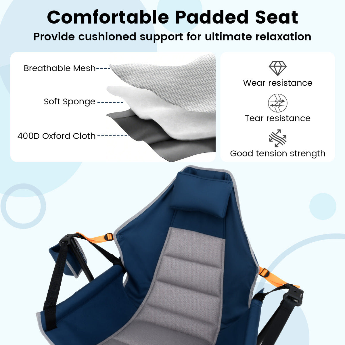 Oversized Hammock Camping Chair Foldable Swing Chair-Blue