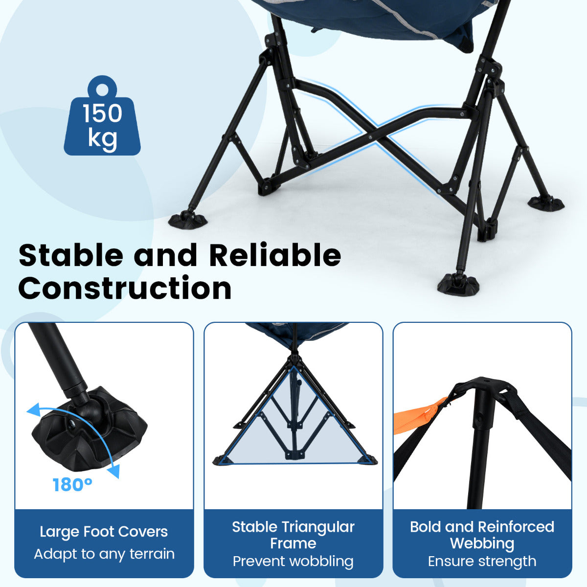 Oversized Hammock Camping Chair Foldable Swing Chair-Blue