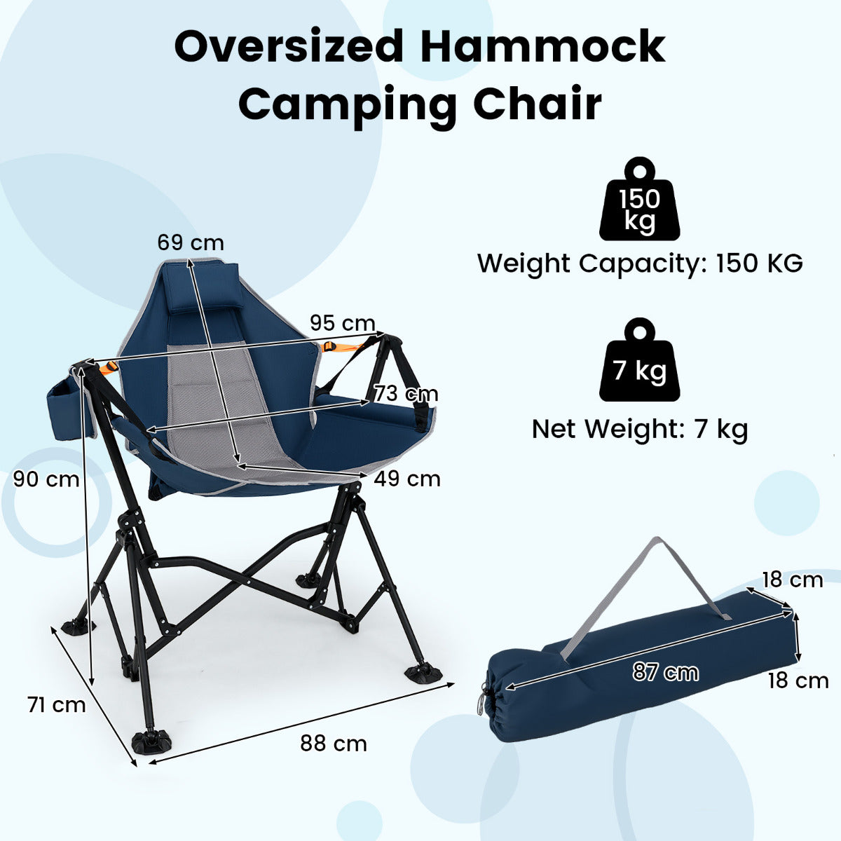 Oversized Hammock Camping Chair Foldable Swing Chair-Blue