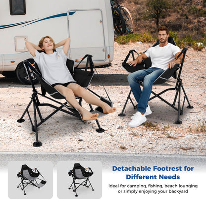 Oversized Hammock Camping Chair with Footrest and Cup Holder-Black