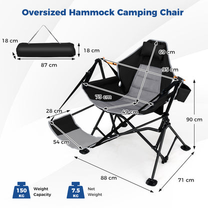 Oversized Hammock Camping Chair with Footrest and Cup Holder-Black