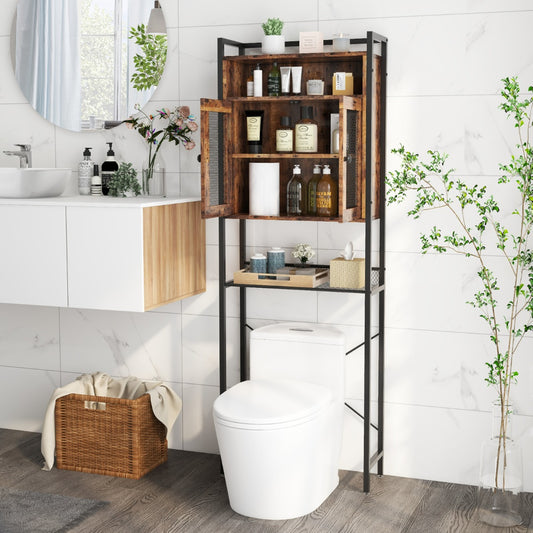 Over-The-Toilet Storage Cabinet Bathroom Organizer with 2 Doors-Brown