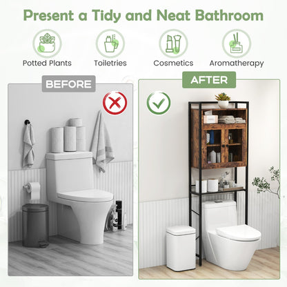 Over-The-Toilet Storage Cabinet Bathroom Organizer with 2 Doors-Brown