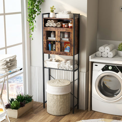 Over-The-Toilet Storage Cabinet Bathroom Organizer with 2 Doors-Brown