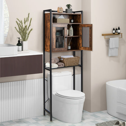 Over-The-Toilet Storage Cabinet Bathroom Organizer with 2 Doors-Brown