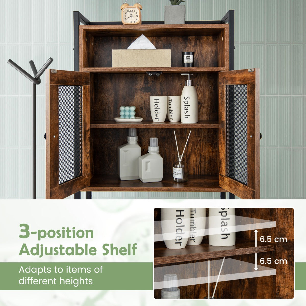 Over-The-Toilet Storage Cabinet Bathroom Organizer with 2 Doors-Brown