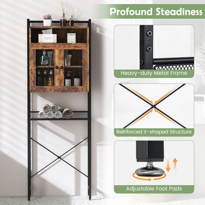 Over-The-Toilet Storage Cabinet Bathroom Organizer with 2 Doors-Brown