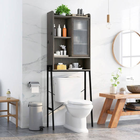 Costway Over the Toilet Storage Cabinet with Sliding Door and Shelves-Grey