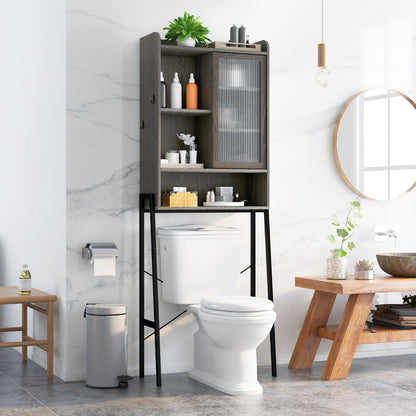 Freestanding bathroom storage cabinet with smooth sliding door and semi-transparent acrylic panel