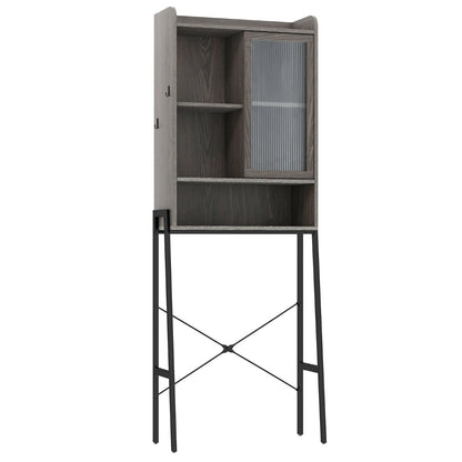 Stable metal bathroom space saver with adjustable shelves and dual anti-toppling wall devices