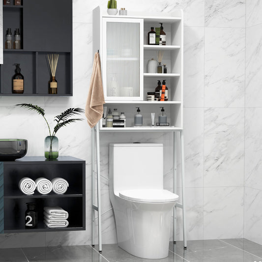 Costway Over the Toilet Storage Cabinet with Sliding Door and Shelves-White