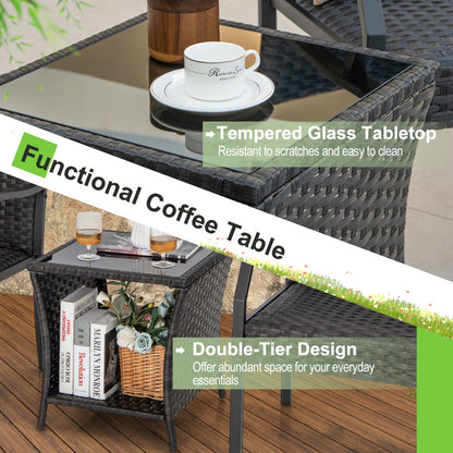 Costway 3 Piece Patio Wicker Chair Set with Cushioned Seat For Backyard