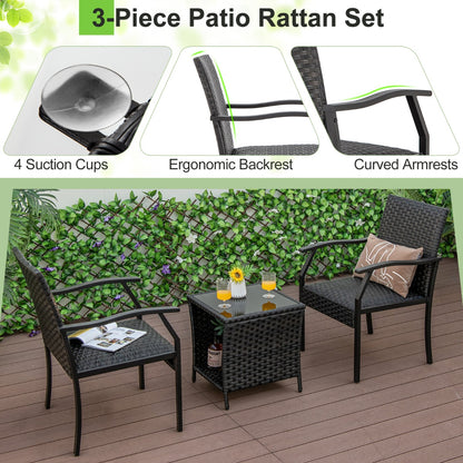 Costway 3 Piece Patio Wicker Chair Set with Cushioned Seat For Backyard