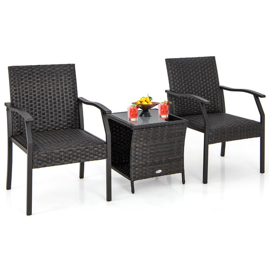 Costway 3 Piece Patio Wicker Chair Set with Cushioned Seat For Backyard