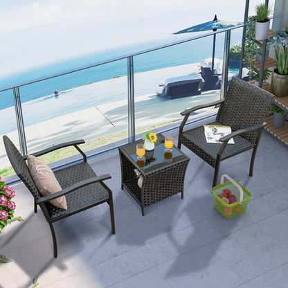 Costway 3 Piece Patio Wicker Chair Set with Cushioned Seat For Backyard