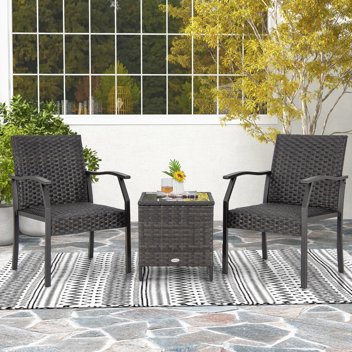 Durable tempered glass tabletop resists scratches and wipes clean for easy daily maintenance