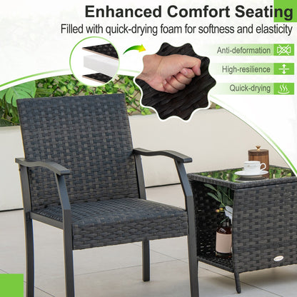 Costway 3 Piece Patio Wicker Chair Set with Cushioned Seat For Backyard