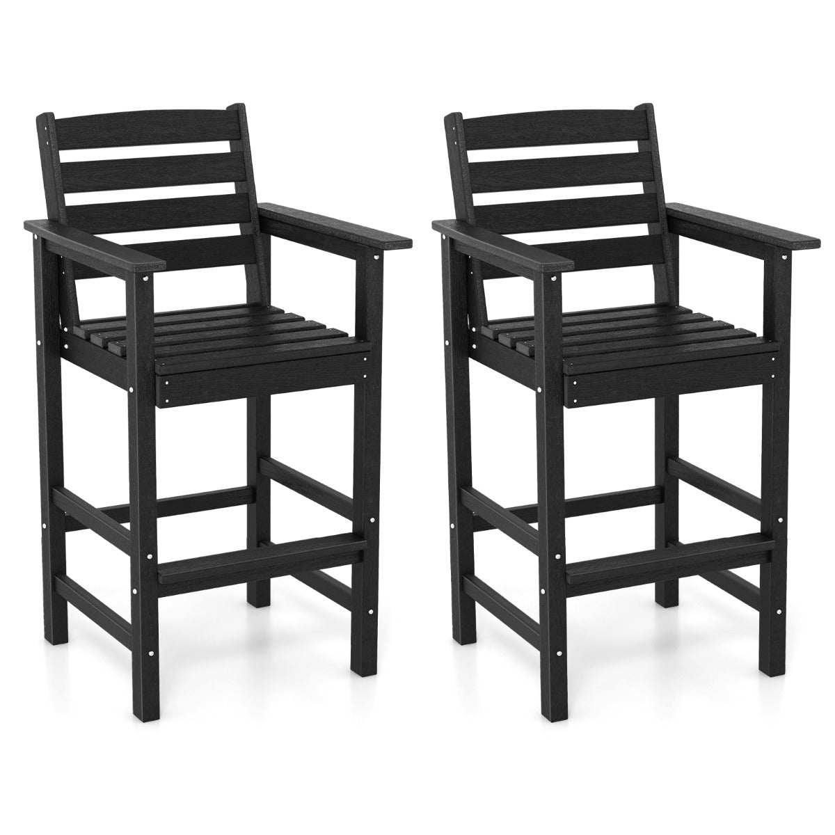 Patio Adirondack Bar Chairs Set of 2 with Wide Armrests and Footrest-Black