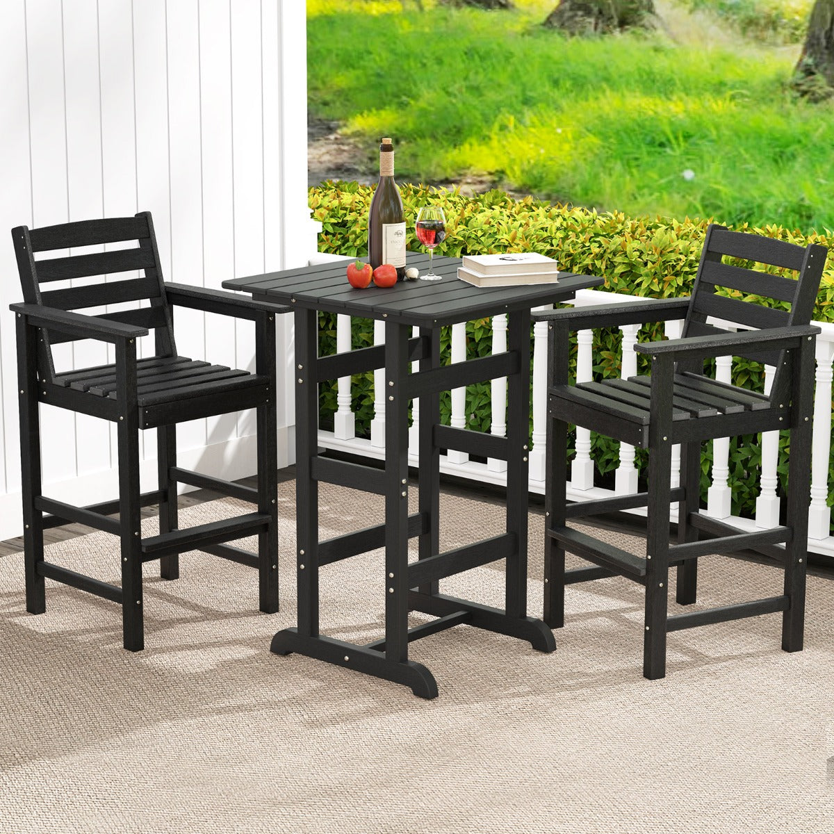 Patio Adirondack Bar Chairs Set of 2 with Wide Armrests and Footrest-Black