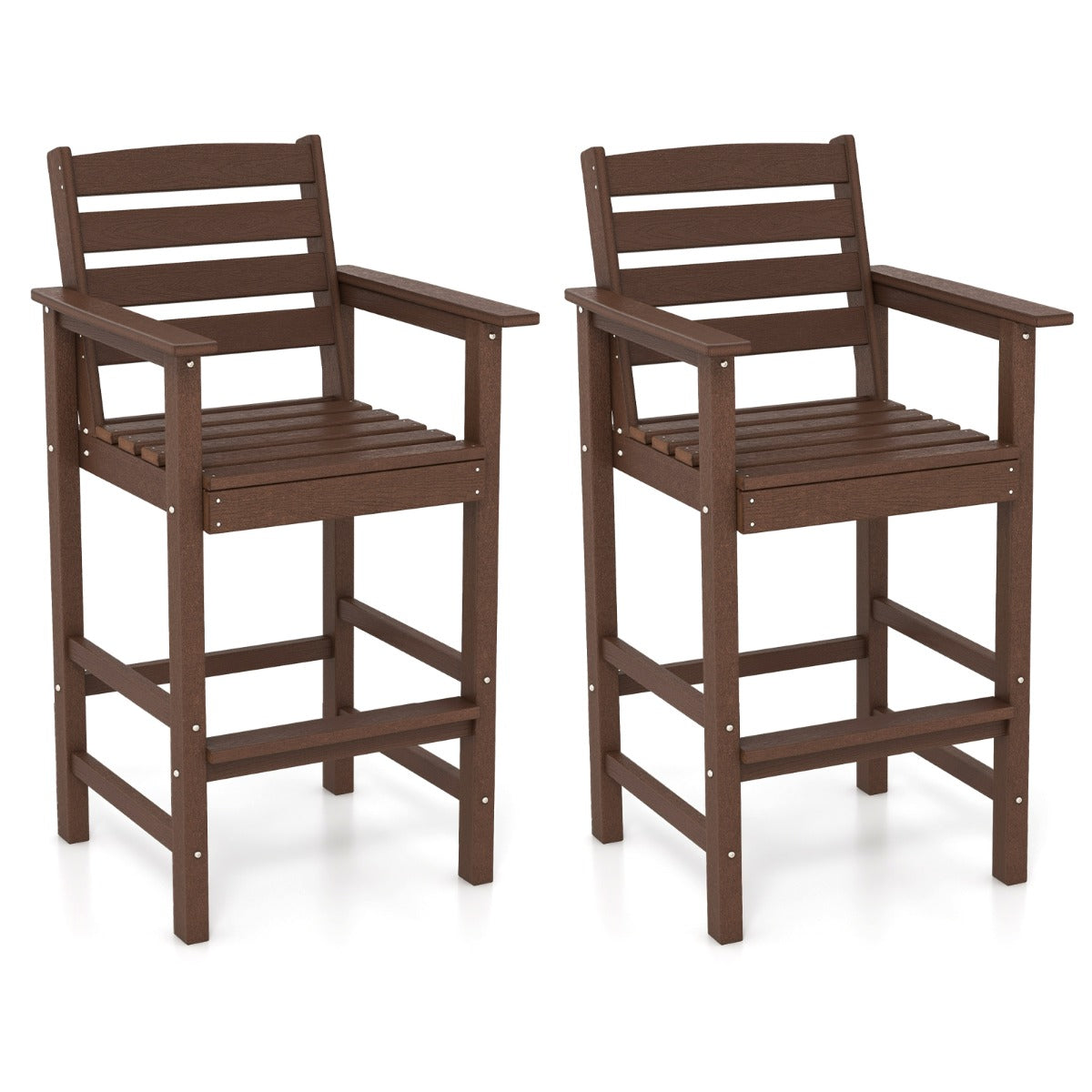 Patio Adirondack Bar Chairs Set of 2 with Wide Armrests and Footrest-Brown