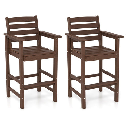 Patio Adirondack Bar Chairs Set of 2 with Wide Armrests and Footrest-Brown