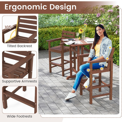Patio Adirondack Bar Chairs Set of 2 with Wide Armrests and Footrest-Brown