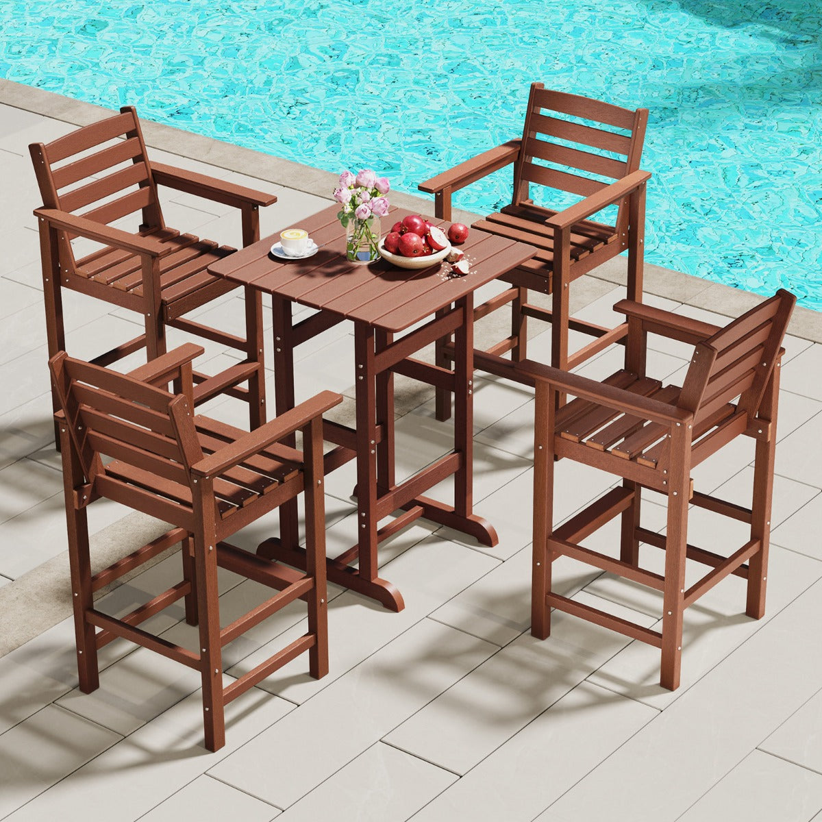 Patio Adirondack Bar Chairs Set of 2 with Wide Armrests and Footrest-Brown