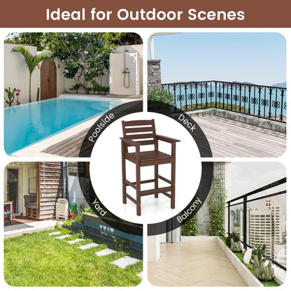 Patio Adirondack Bar Chairs Set of 2 with Wide Armrests and Footrest-Brown