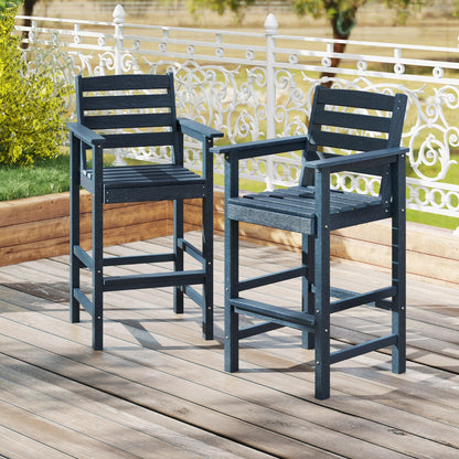 Patio Adirondack Bar Chairs Set of 2 with Wide Armrests and Footrest-Navy
