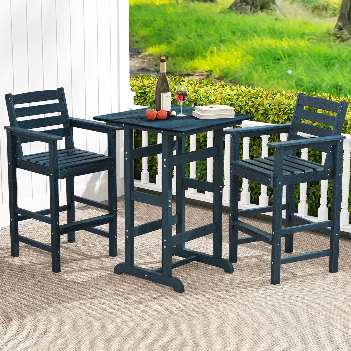 Patio Adirondack Bar Chairs Set of 2 with Wide Armrests and Footrest-Navy