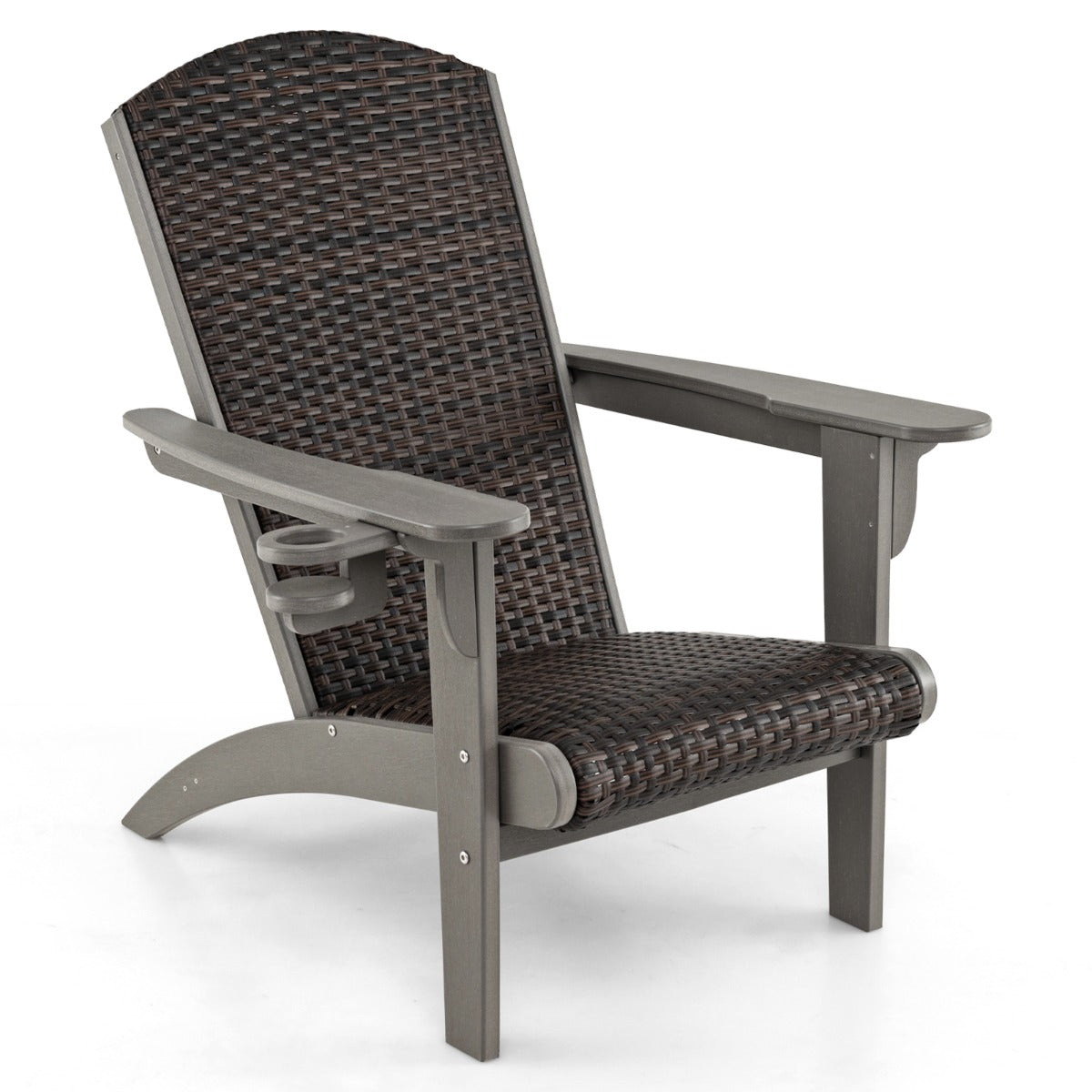 Patio Adirondack HDPE Lounge Chair with Rattan Padded Seat and Back-Grey