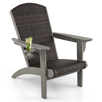 Patio Adirondack HDPE Lounge Chair with Rattan Padded Seat and Back-Grey