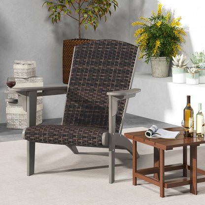 Patio Adirondack HDPE Lounge Chair with Rattan Padded Seat and Back-Grey