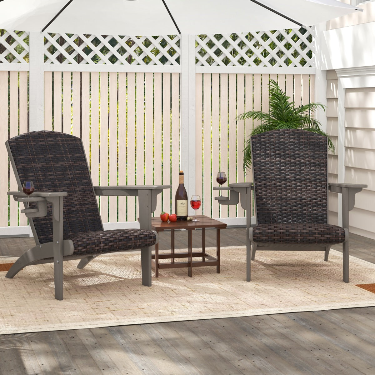 Patio Adirondack HDPE Lounge Chair with Rattan Padded Seat and Back-Grey