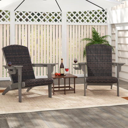 Patio Adirondack HDPE Lounge Chair with Rattan Padded Seat and Back-Grey