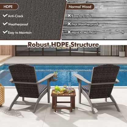 Patio Adirondack HDPE Lounge Chair with Rattan Padded Seat and Back-Grey