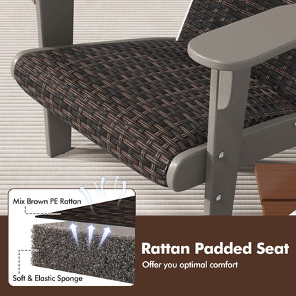 Patio Adirondack HDPE Lounge Chair with Rattan Padded Seat and Back-Grey