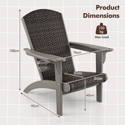 Patio Adirondack HDPE Lounge Chair with Rattan Padded Seat and Back-Grey