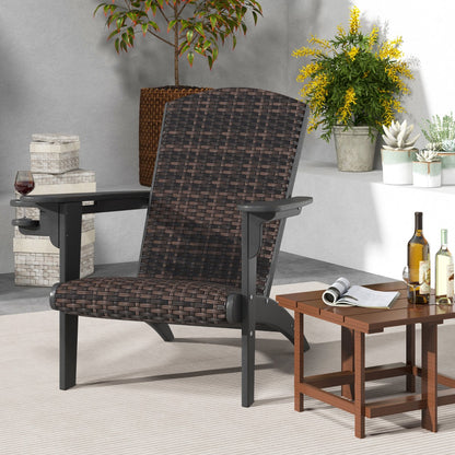 Patio Adirondack HDPE Lounge Chair with Rattan Padded Seat and Back-Black