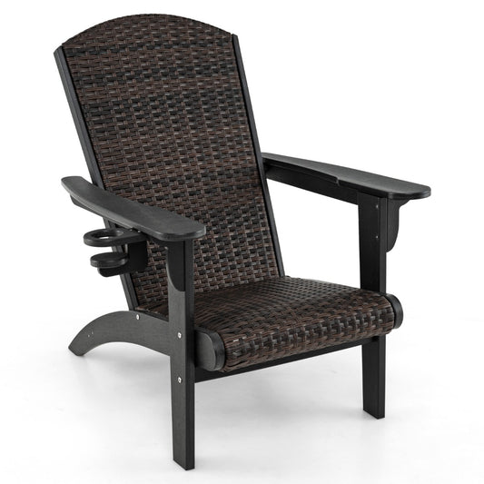 Patio Adirondack HDPE Lounge Chair with Rattan Padded Seat and Back-Black