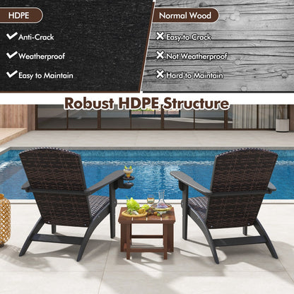 Patio Adirondack HDPE Lounge Chair with Rattan Padded Seat and Back-Black