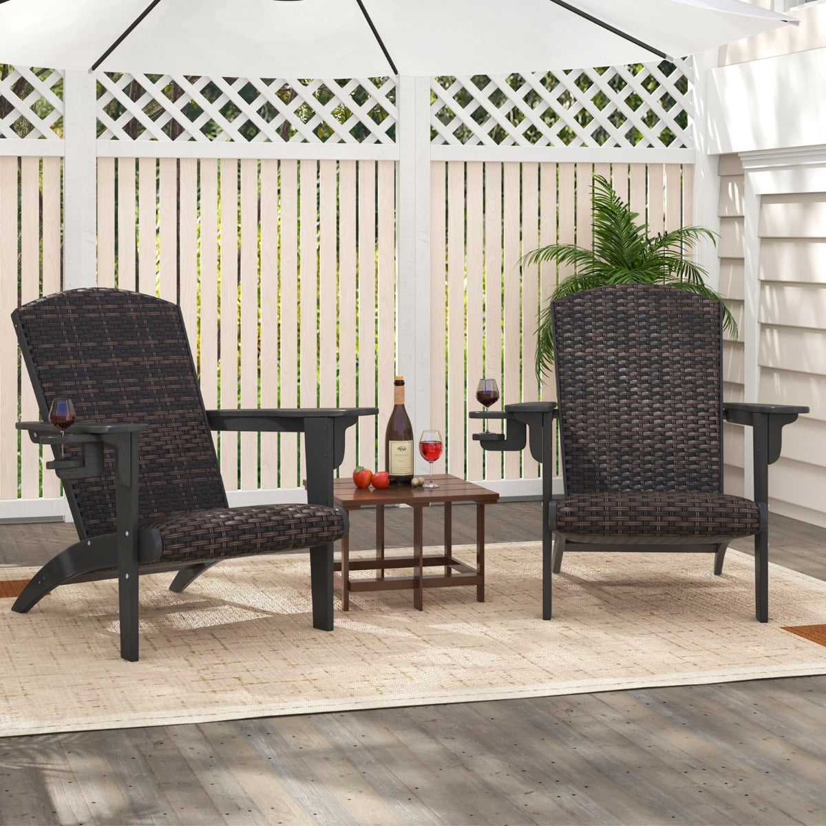 Patio Adirondack HDPE Lounge Chair with Rattan Padded Seat and Back-Black