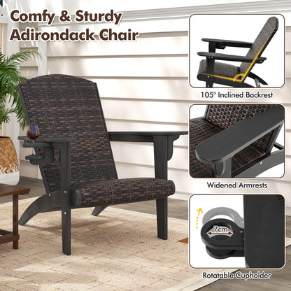 Patio Adirondack HDPE Lounge Chair with Rattan Padded Seat and Back-Black