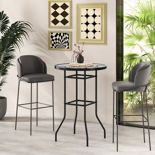 Costway 97cm Patio Round Counter Height Bar Table with Tempered Glass Tabletop