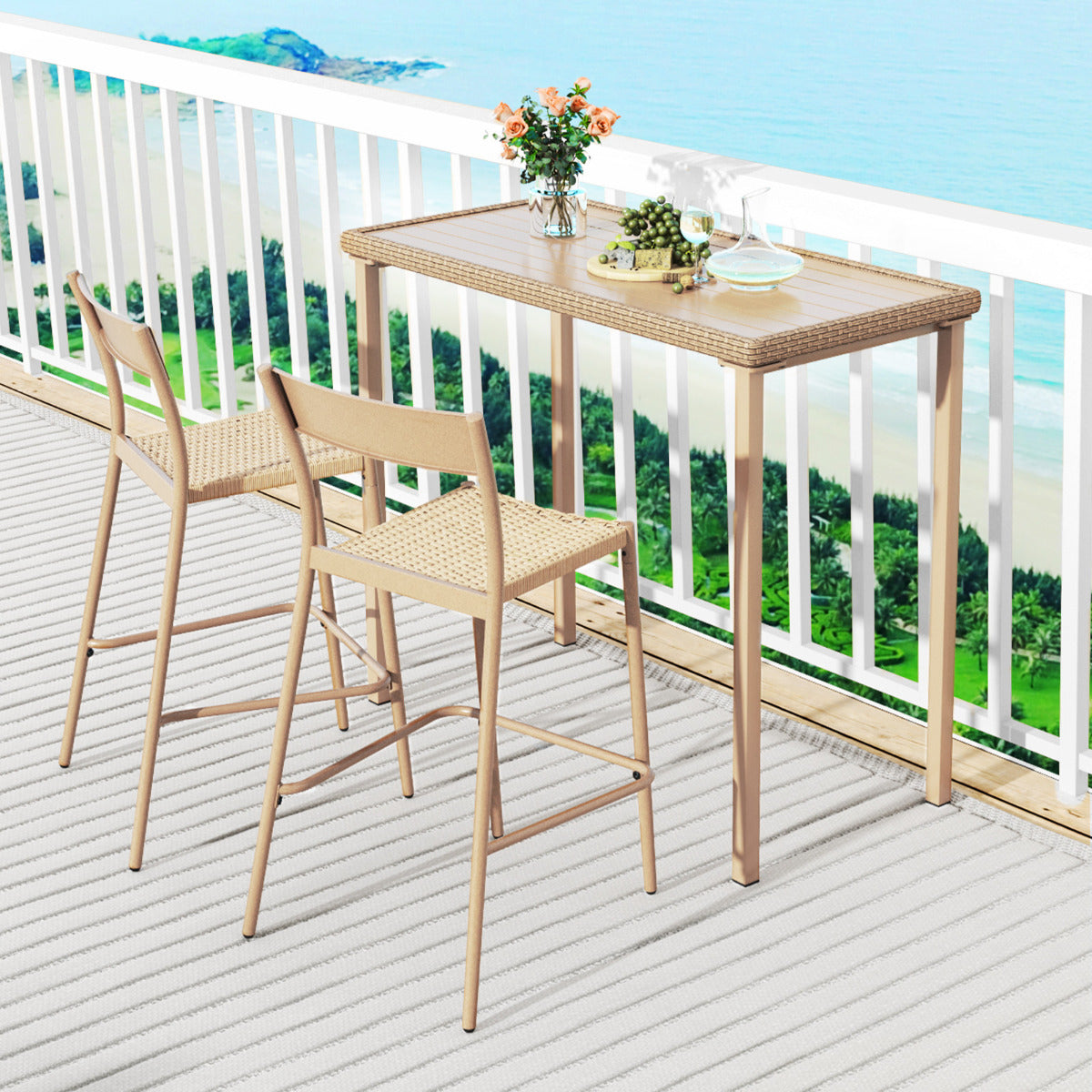 Patio Bar Table with Heavy Duty Rectangle Metal Frame-Brown